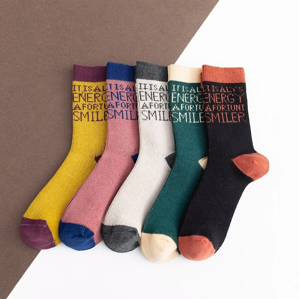 

Women Letter Cute Tube Socks Cotton Double Needle Jacquard Ladies Socks Winter Japanese Series Gifts for Women 221