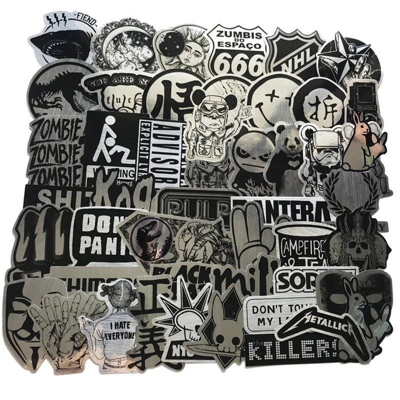 50pcs Black And White Rock Band Stickers Waterproof Cool Pegatina For  Skateboard Motorcycle Laptop Car Decal Toy For Children - Sticker -  AliExpress