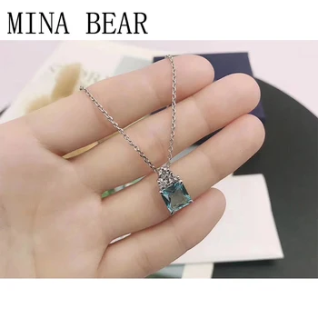 

High quality SWA fashion new SPARKLING blue square necklace shiny crystal ladies clavicle chain romantic girlfriend gift