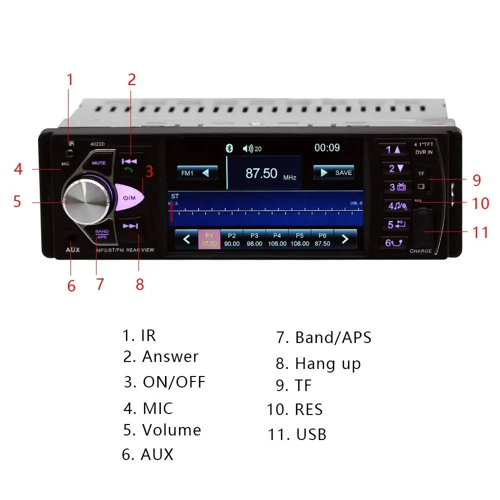 Автомобильный стерео радио 4,1 ''TFT экран помощь при парковке Bluetooth USB/SD/FM MP5 плеер с водонепроницаемой камерой ночного видения