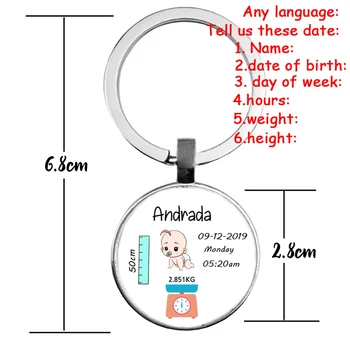 

Time Gem Multicolor Keychain Baby Birth Announcement Customized Information Jewelry For New Dad New Mom Gift Souvenir