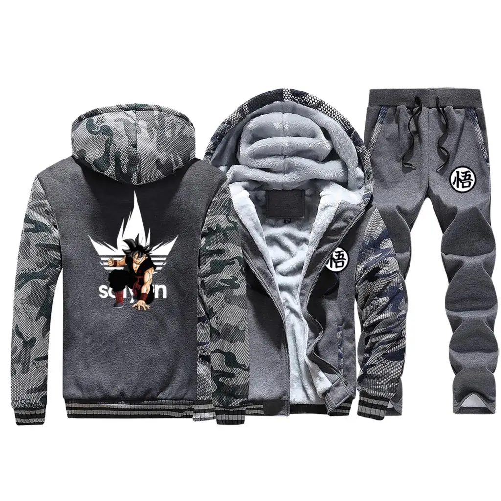 Dark Gray 5 Dragon Ball; Dragonball Z Аниме Толстовка плотные толстовки Для мужчин зимний теплый костюм; пальто в японском стиле камуфляжная куртка+ штаны, 2 предмета в комплекте - Цвет: Dark Gray 5