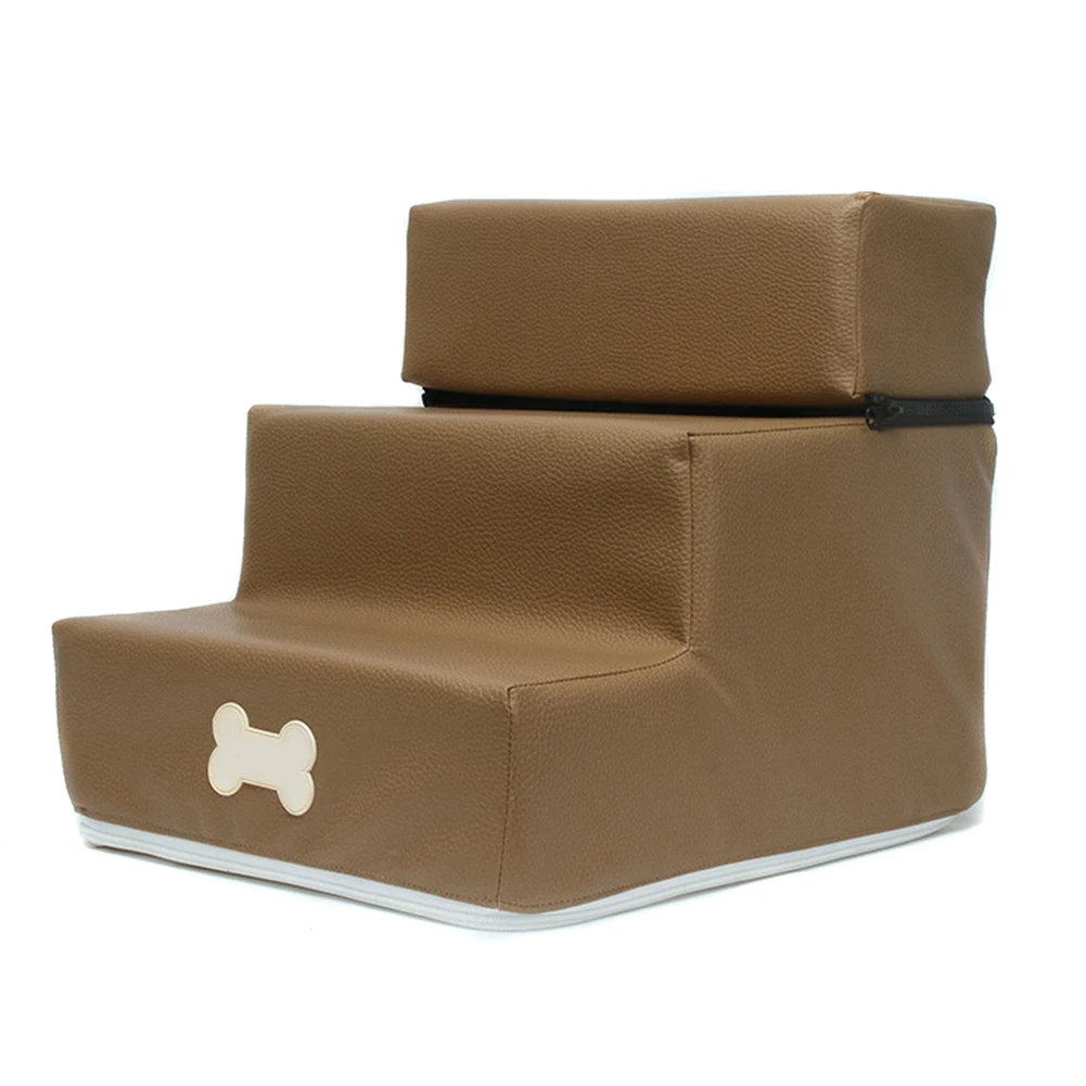 khaki leather Pet кожа/сетка лестничные ступени собака Съемная 3-история лестница моющиеся лестница для кошек и собак HUG-предложения - Цвет: khaki leather
