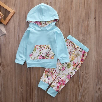

2 pieces Long sleeve Floral Hoodie Top and Flower Pant Set For Baby Girl Clothes