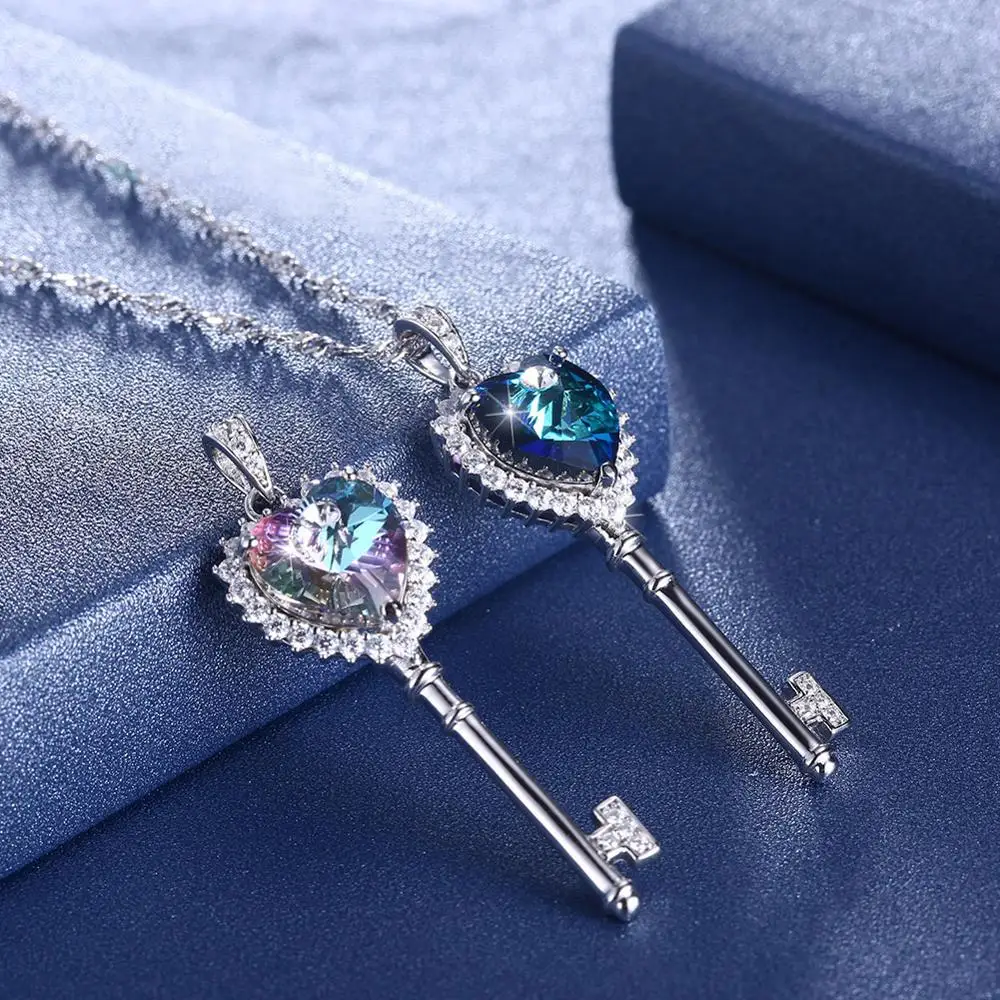 26in West Coast Jewelry Silvertone Sodalite & Blue Crystal Key Pendants Necklace