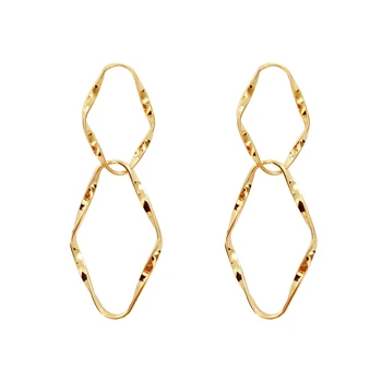 

CH-931 Korea 2020 Alloy Drop Earrings for Women Metal Twist Rhombus Geometric Dangle Fashion Long Earrings Female Jewelry