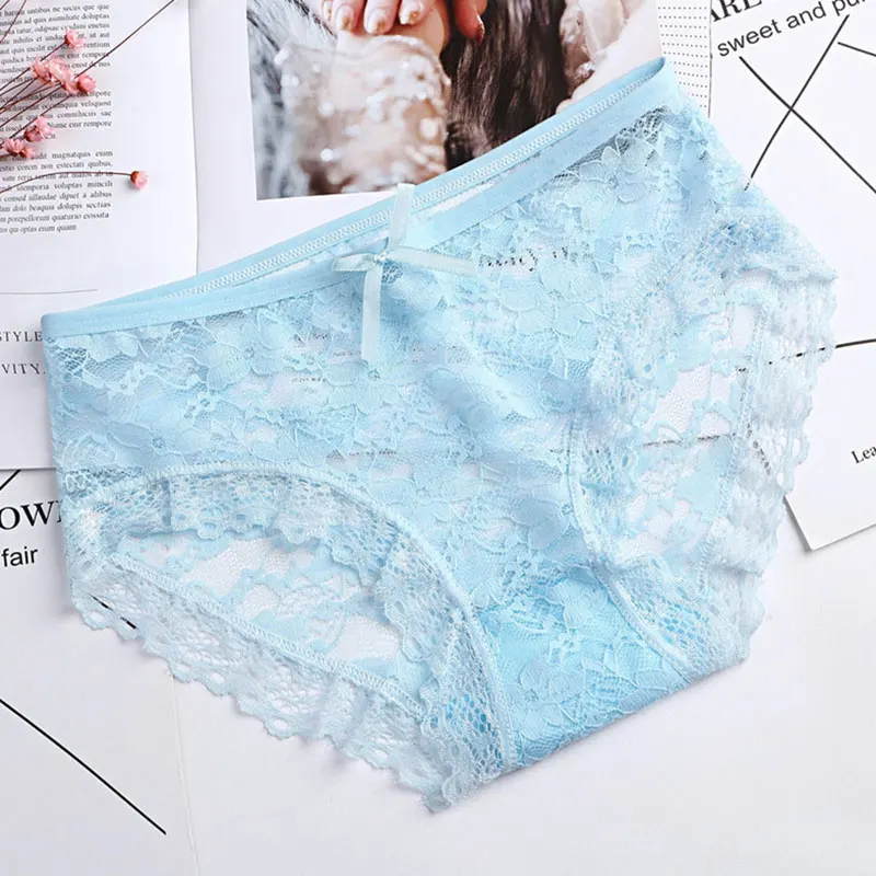 Sexy Women's Briefs Female Mid Waist Underwear Panties Retro Lace