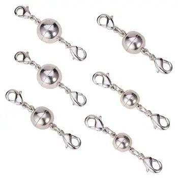 

6 Sets Round Brass Magnetic Clasps with Lobster Claw Clasps for Jewelry Making
