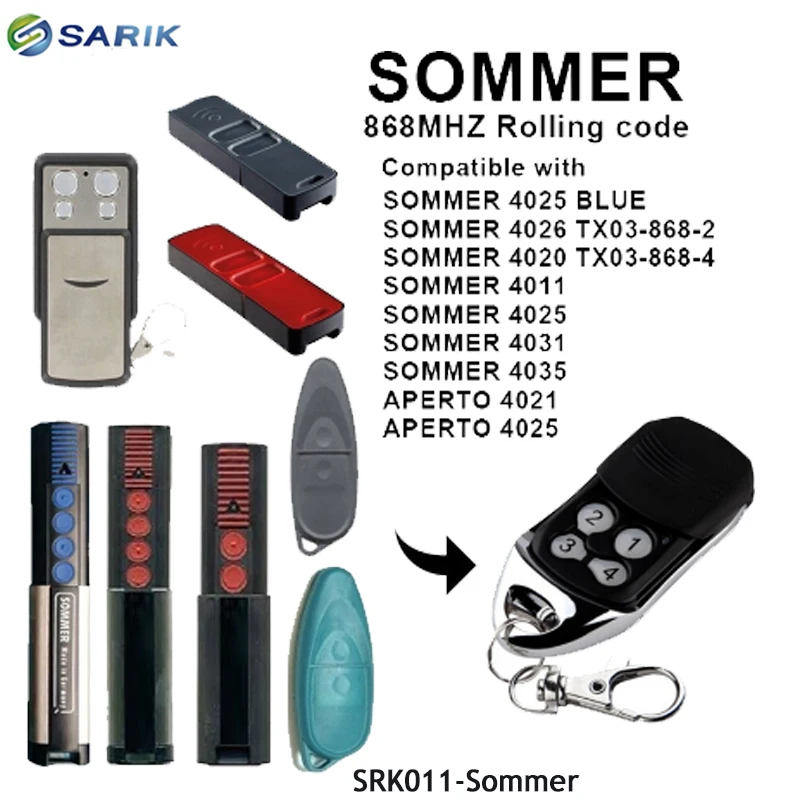 

Compatible SOMMER Remote Transmitter command garage rolling code 868mhz garage door opener remote control