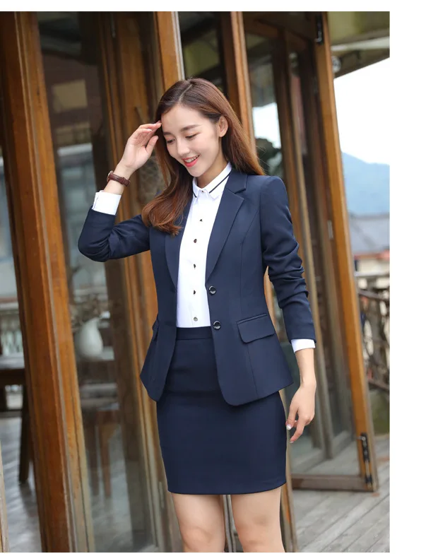 blue coat and skirt IZICFLY, новинка, весна-осень, формальная юбка, костюм, униформа для женщин, рабочая одежда, элегантный деловой Блейзер и юбка, комплект, офисная одежда - Цвет: blue coat and skirt