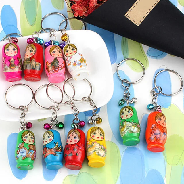 Gran Oferta De 12Pcs/Set Russian Nesting Dolls Key Ring Babushka Matryoshka Figurines Kids Children Toys Birthday Gift Keychains 2