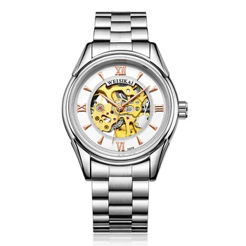 

WEISIKAI Men's Mechanical Watch Stainless Steel Strap Hollow Out Design Wristwatch Top Brand Luxury Male Watch Relogio Masculino