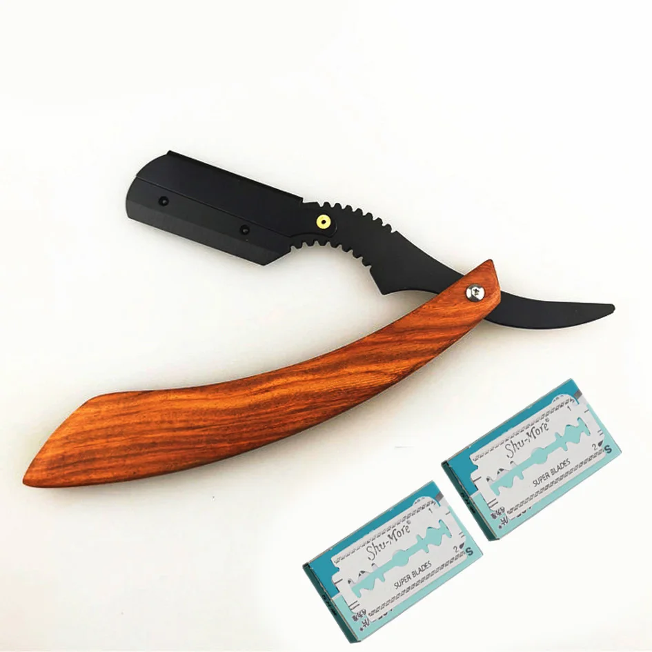 razor and blade Новая бритва из бука с деревянной ручкой, мужские сменные лезвия для бритвы, профессиональная Бритва для парикмахера, портативная бритва - Цвет: razor and blade