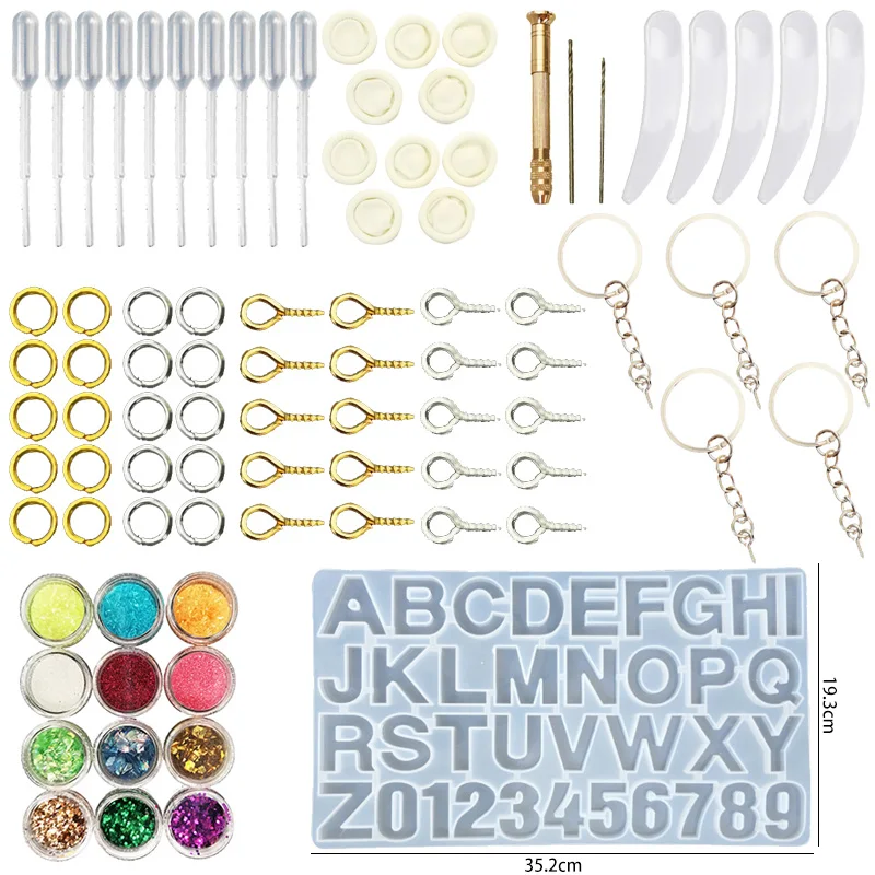 

QIAOQIAO DIY 1 Set Epoxy Resin Kit Jewelry Casting Tools DIY Handmade Findings Silicone Mold Spoon Alphanumeric mould kit