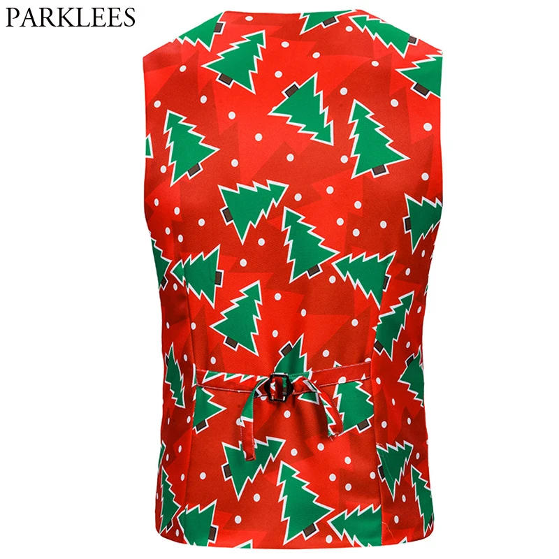 Mens 3D Christmas Red Vests Men Christmas Tree Waistcoat New Year Party Dance Gilet Men Vest Casual Slim Fit Male Chaleco Hombre