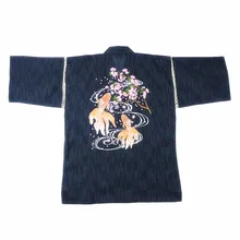 Японский стиль, кимоно Jinbei Haori, мужские пижамы из чистого хлопка, тканые хлопковые мужские халаты, домашняя одежда, Сакура, золотая рыбка, тотем, Азиатский