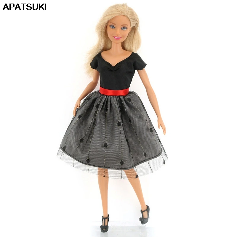 Vestido de moda para muñeca Barbie, ropa negra con cuello en V, Top gris,  falda, vestidos para muñecas Barbie, accesorios 1/6, Juguetes|Muñecas| -  AliExpress