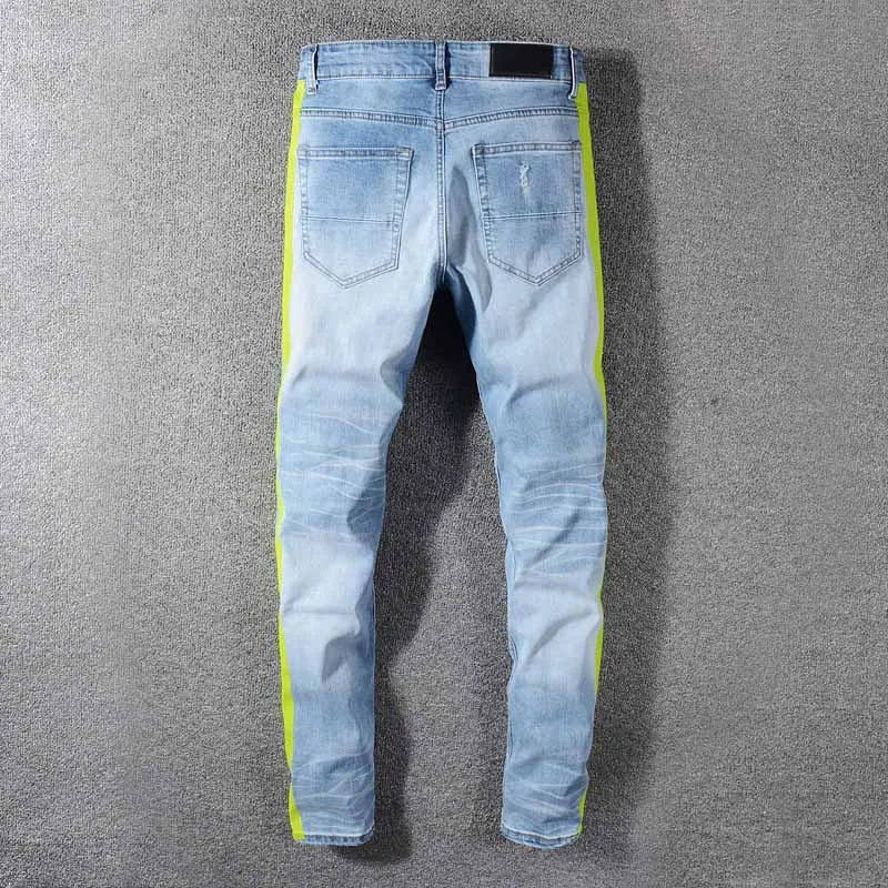 KIOVNO High Street Men's Ripped Destroyed Jean Pants Neon Yellow Color Patchwork Denim Trousers For Male Size 28-40   (7)