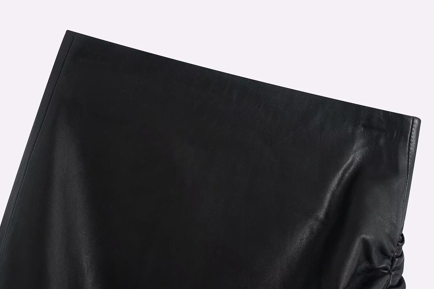 PU Leather Women Pleated Mini Skirt Spring Leisure Lady Asymmetry Black Skirts P1528