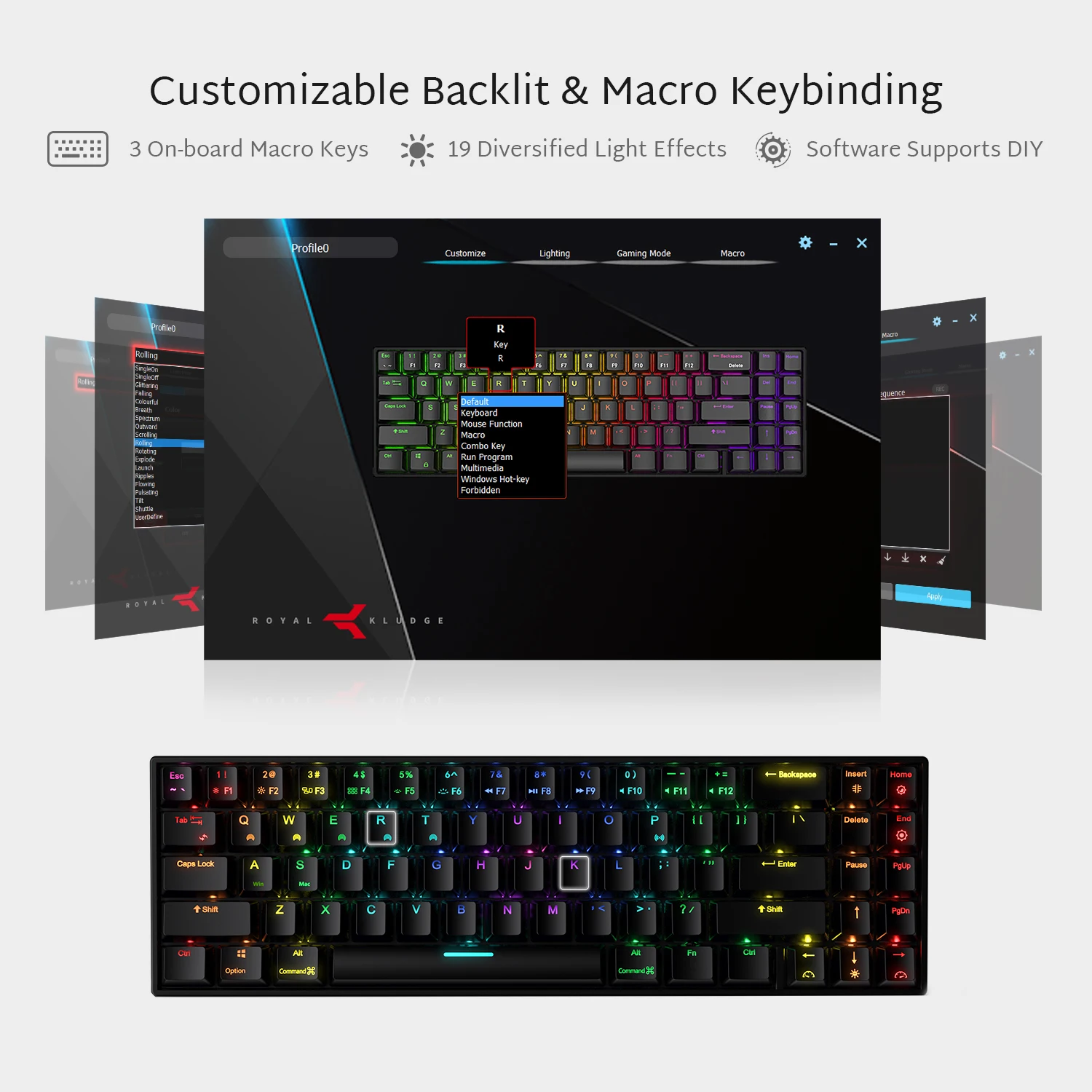 RK ROYAL KLUDGE RK71 беспроводная RGB Механическая игровая клавиатура, компактная клавиатура с аккумулятором 1000 мАч, коричневые переключатели