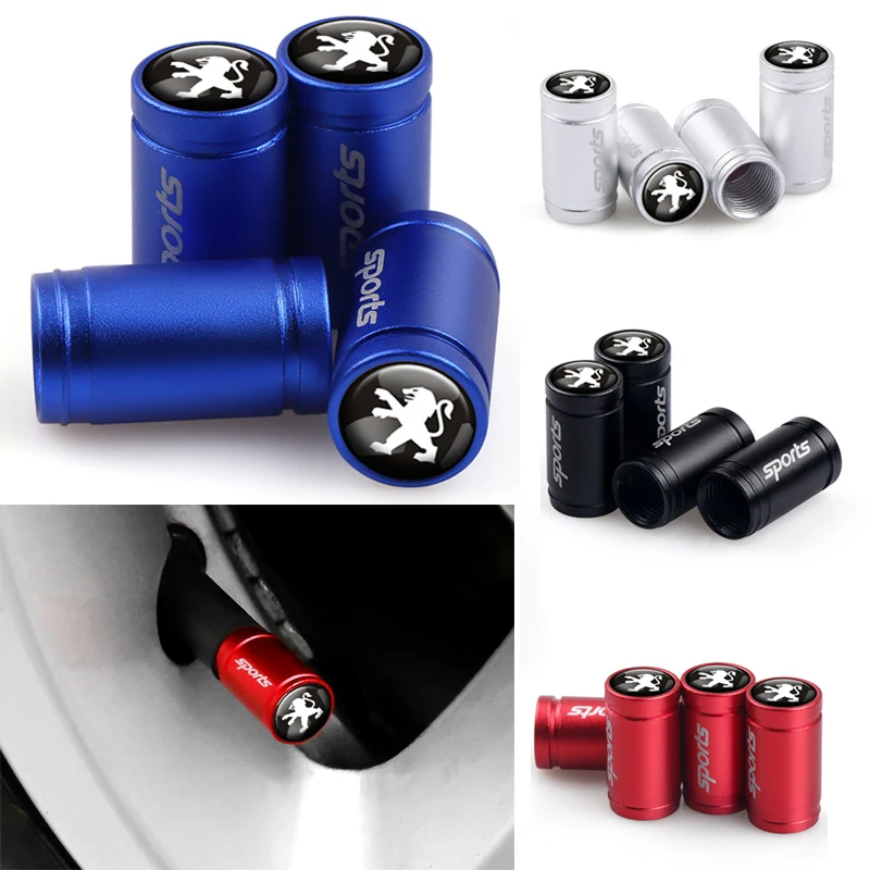

Car styling 4pcs Metal SPORT Emblem Wheel Tire Valve Caps Stem case For Peugeot 307 206 308 407 207 3008 208 508 2008 301 408