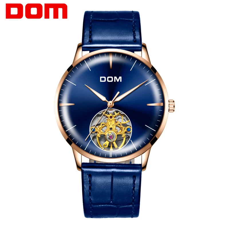

DOM Luxury Brand Watch Men Automatic Self-Wind Blue Leather Strap 3ATM Waterproof Mechanical Watch Male Relogio M-1268GL-2M