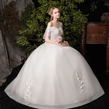 

New Classic Boat Neck Lace Wedding Dress Off The Shoulder Appliques Customized Bridal Dress Vestido De Noiva