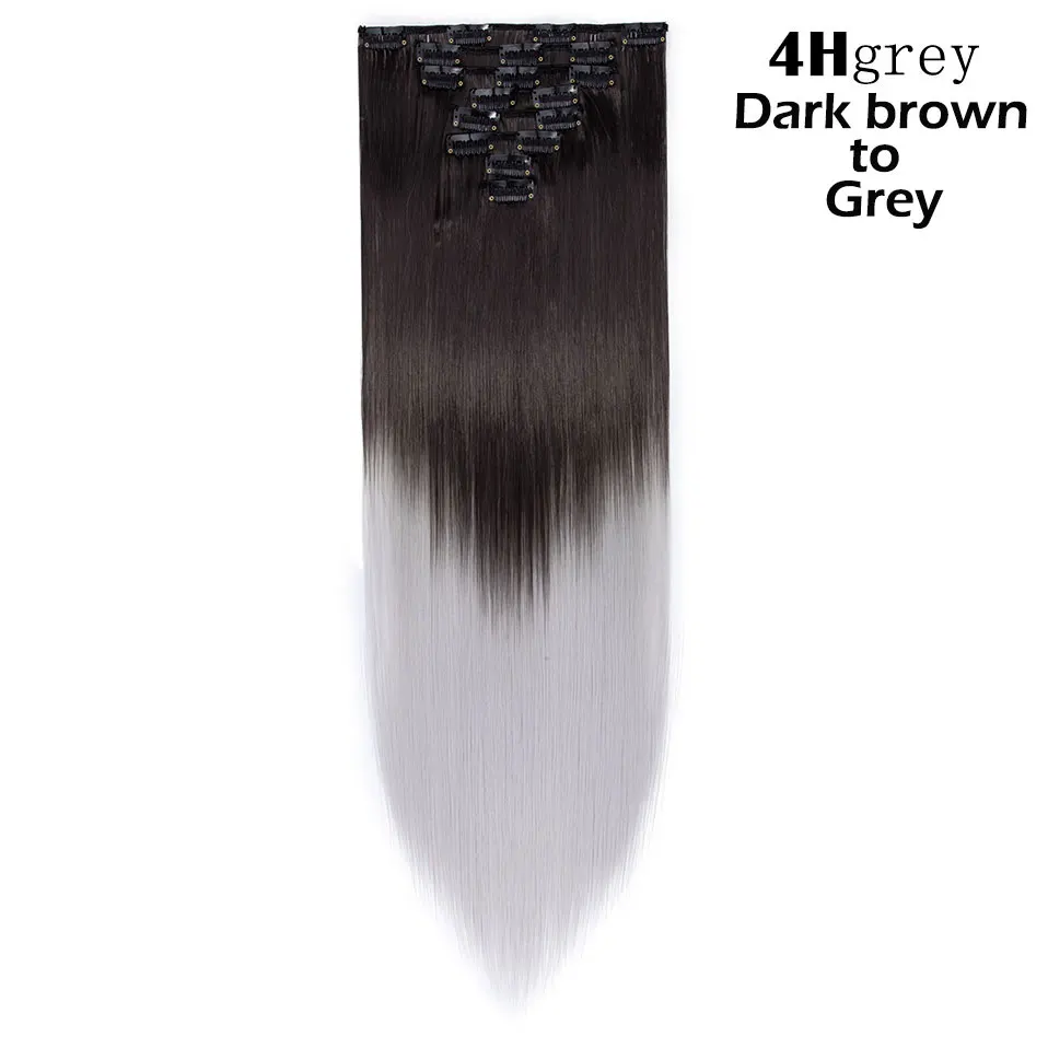 Snoilite 47 цветов 18 клипов длинные прямые заколки для наращивания волос 22 дюймов 26 дюймов волосы удлиняющие синтетические набор волос для женщин - Цвет: 4HGrey