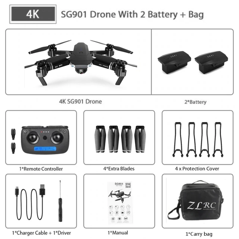 SG901 SG907 gps Дрон с 4K HD регулируемой камерой Широкий угол 5G wifi RC Квадрокоптер Профессиональный складной дроны VS SG906 S167 - Цвет: SG901 4K 2B Bag