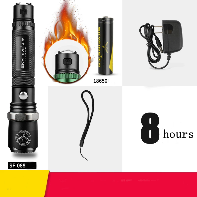 SF-088 black Светодиодный фонарик Arc Lighter с самозащитой Head Head и Zoomable Beam Included Аккумуляторная батарея 18650 и крепление фонарь самооборона фонари фонарики телескопическая дубинка 18650 аккумуляторная батарея - Испускаемый цвет: SF-088 black