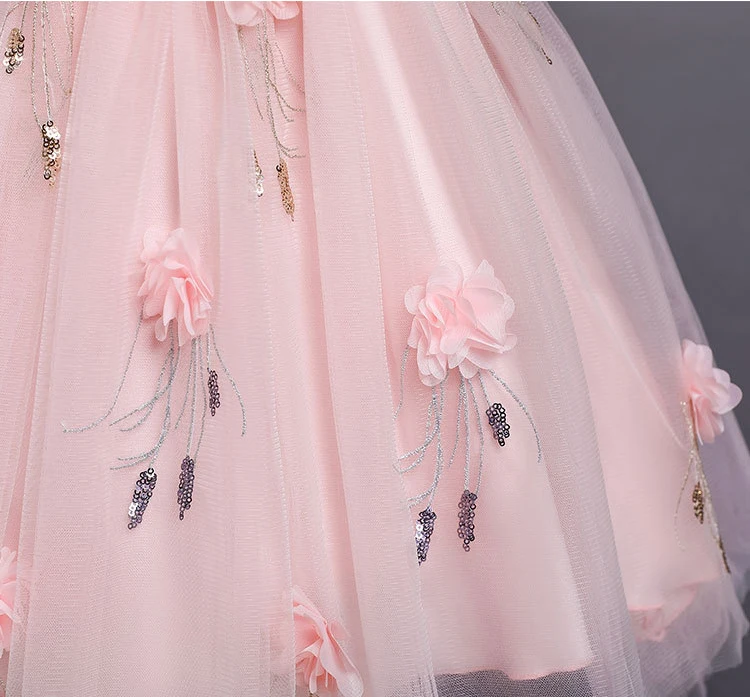 Коллекция года, Элегантное свадебное платье с цветочным узором для девочек Детские платья для девочек праздничное платье принцессы с шлейфом От 3 до 12 лет