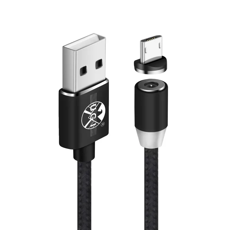 1~ 3M 360 ° Круглый Магнитный светодиодный кабель Micro USB C для зарядки iPhone 5 6 7 8 PLUS X XS XR для samsung S6 S7 S8 S9 Plus - Цвет: Black Micro Cable