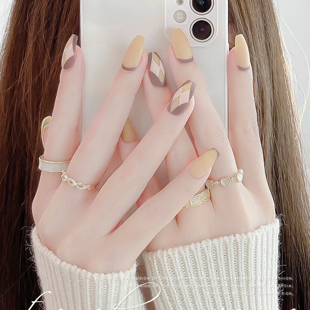 Khaki Pure Color Frosted Ballet matte Fake Nail press on Wearable Detachable Nail Tip Long Healthy full cover for Girl
