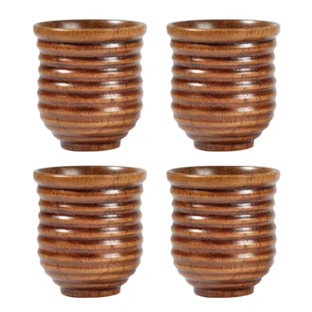 

4Pcs Wooden Cup Log Color Handmade Natural Wood Coffee Tea Beer Juice Milk Mug Wood Cup Natural Classical Handcrafted Jujube Cup