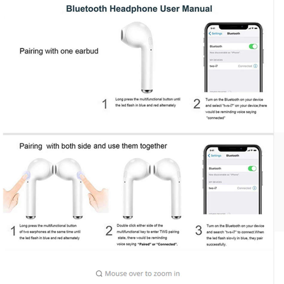 KEPHE i7s TWS i9 Мини беспроводные Bluetooth наушники, стерео наушники, гарнитура с зарядным устройством, микрофон для всех смартфонов iPhone samsung