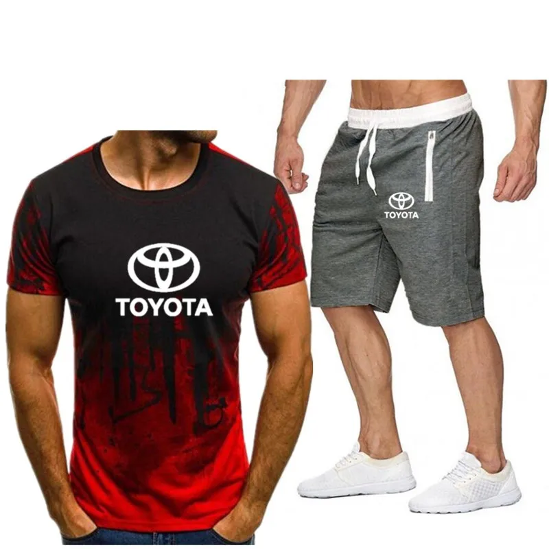Мужская футболка шорты костюм Toyota motors с логотипом автомобиля летние мужские