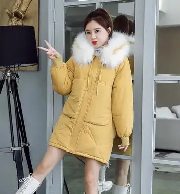 Женская зимняя куртка с капюшоном, утолщенный пуховик, хлопковая одежда, пальто большого размера, хлопковое пальто с длинными рукавами, Женский Молодежный топ 3XL 4XL - Цвет: yellow