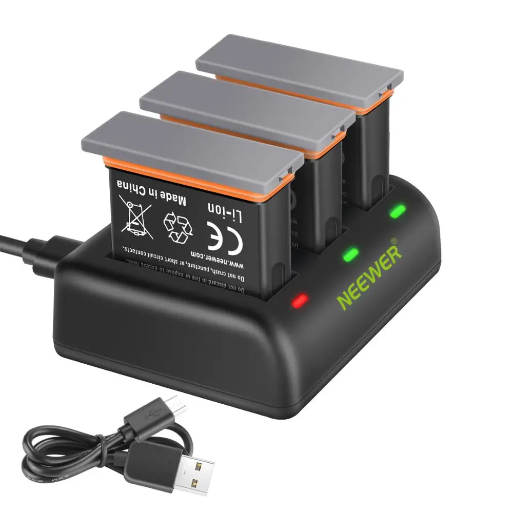 Neewer Battery Charger Set For DJI OSMO Action Camera(3-Pack 1300mAh AB1 Replacement Battery, 3-Channel Charger