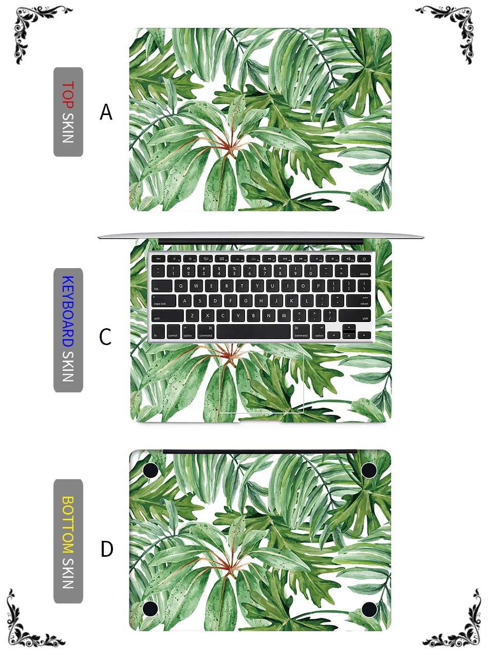 Зеленые тропические растения живопись полное покрытие кожи для Macbook Pro Air retina 11 12 13 15 дюймов Mac тетрадь наклейка ноутбука Стикеры