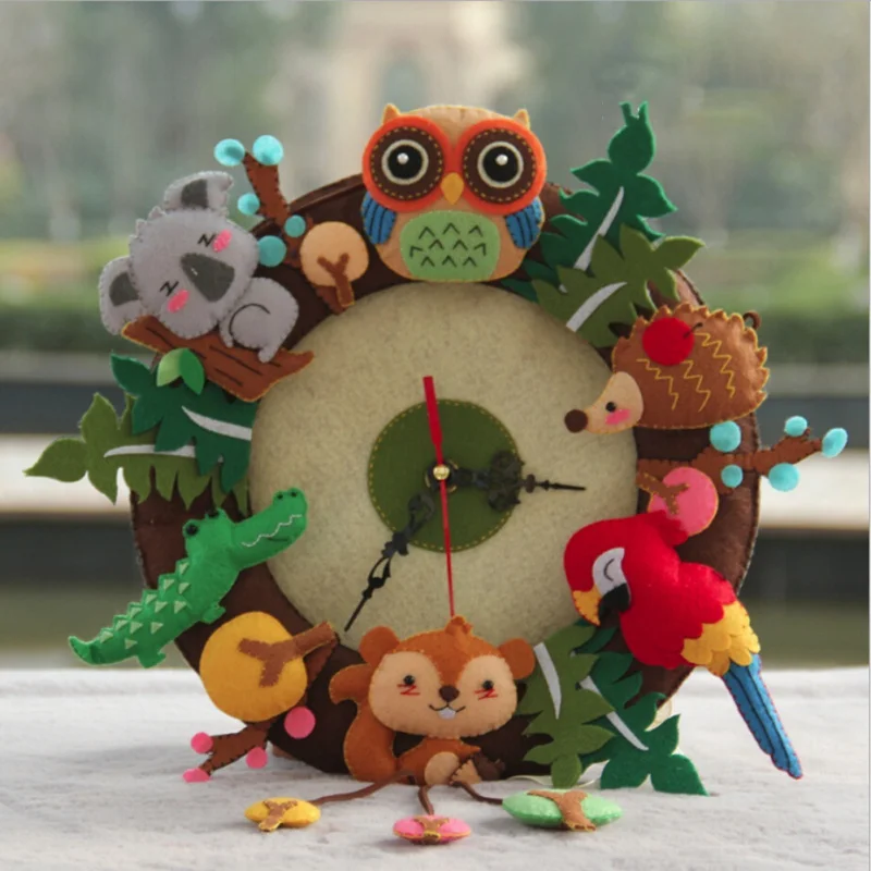 Forest Animal Wall Clock Felt DIY Material Kit Handmade Free Cutting Cloth Clock For Living Room Decorartion Sewing Crafts