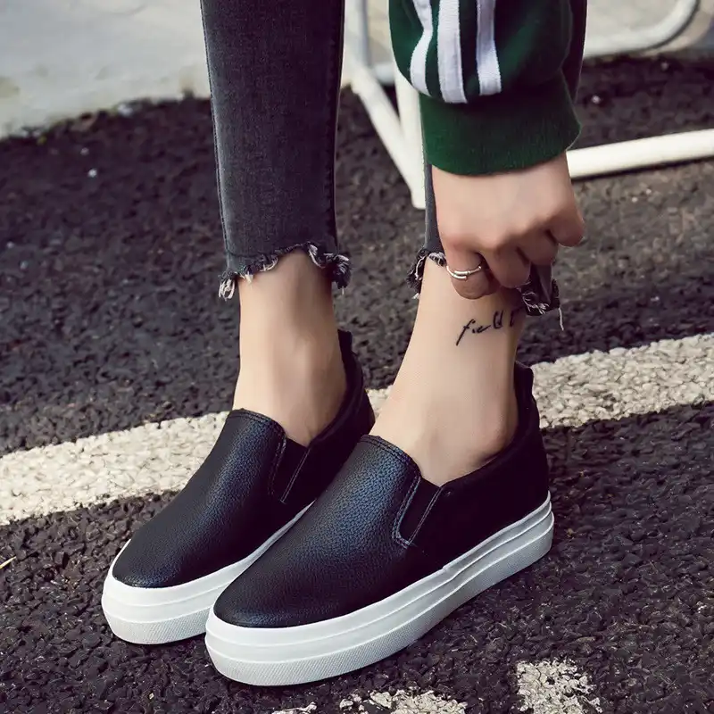 fashion leather slip on wedge sneakers