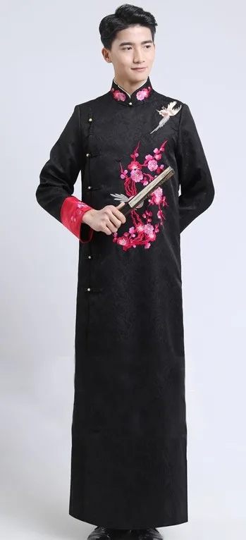Традиционный мужской вышитый Qipao древний стиль Изысканный Мужской жених свадебное платье Классический свадебное платье Ципао для мужчин - Цвет: Черный