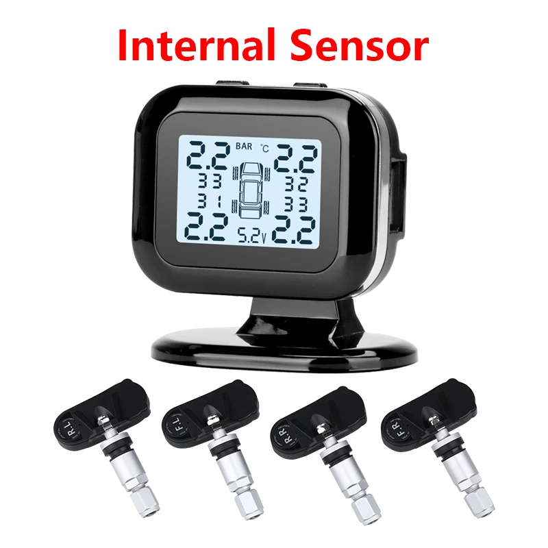 Автомобильный TPMS система контроля давления в шинах цифровой дисплей регулировка яркости USB интерфейс Поддержка зарядки телефона 4 датчика - Тип: Built-in sensor