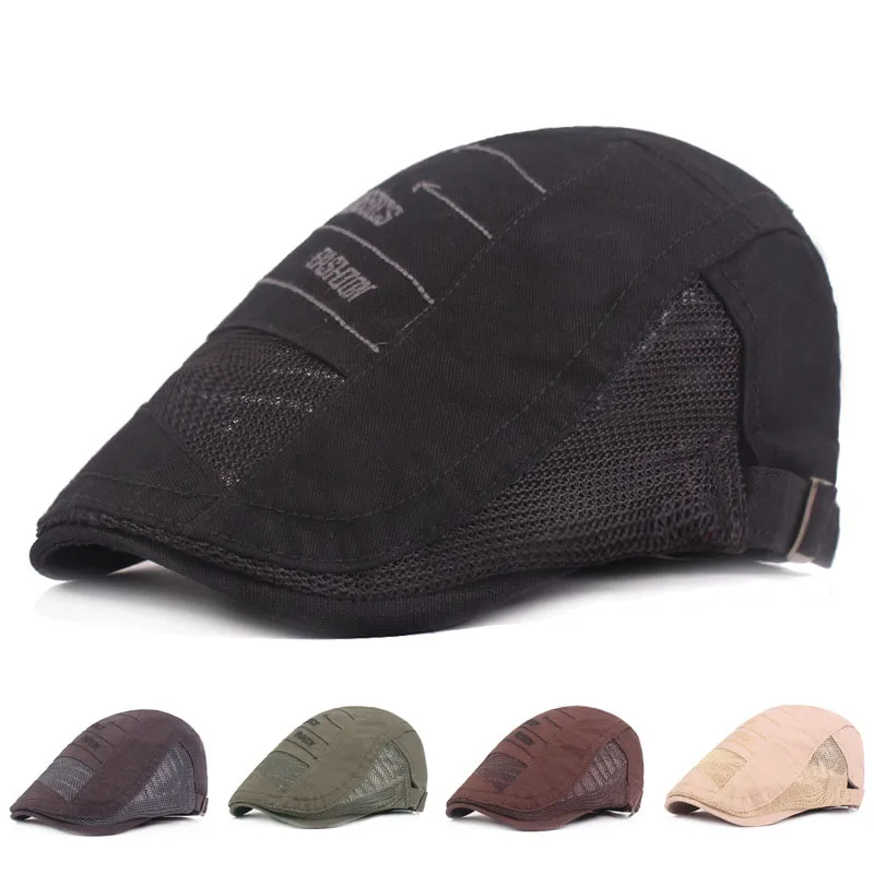 T-MAC, повседневные летние мужские сетчатые плоский берет, шляпа, Модные Винтажные хлопковые Плоские береты с надписью, Воздухопроницаемый козырек, кепки для мужчин