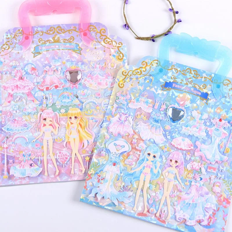 3D Puffy Sparkling Princess Adesivos para Meninas, Kawaii Cartoon, Bonecas  de Vestir, Brinquedo para Crianças, Laptop