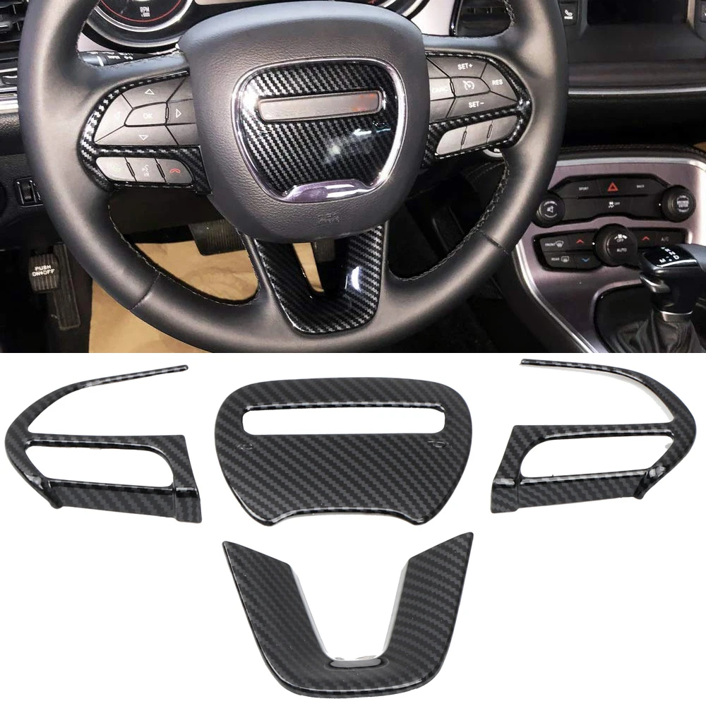 

For Dodge Charger / Challenger 2015-2020 Carbon Fiber Interior Mouldings Car Steering Wheel Decoration Cover Accessories 4pcs