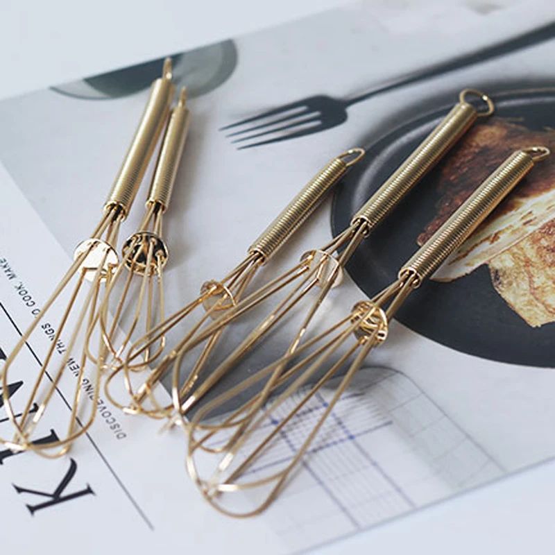 Mini Size Stainless Steel Egg Beater, Hand Whisk Gold Multifunctional Mixer, Baking Cake Tool