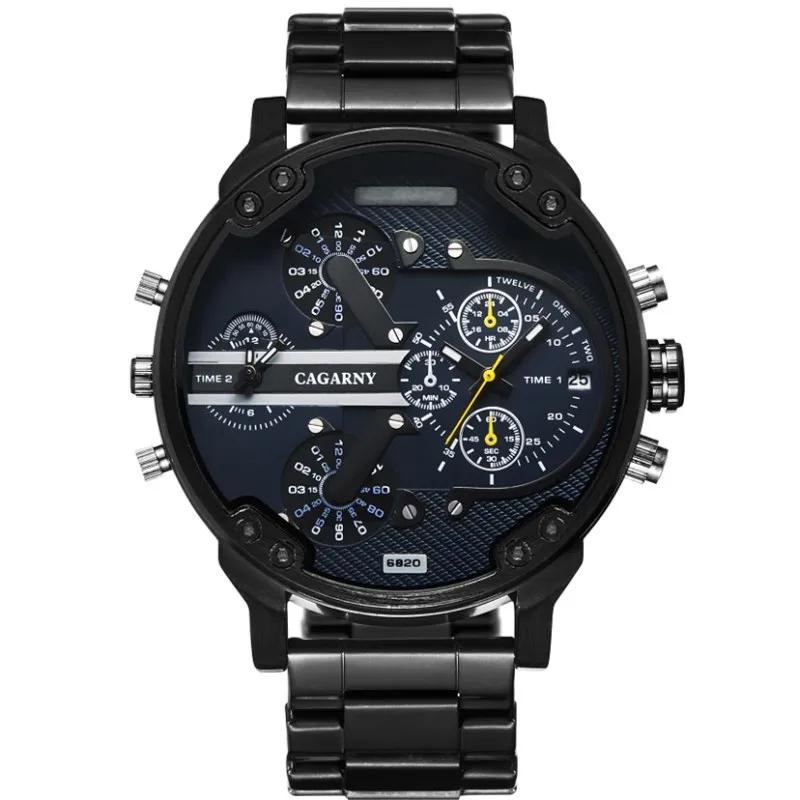 Black blue Relogio Masculino 6820 CAGARNY лучший бренд класса люкс Мужские Спортивные кварцевые наручные часы водонепроницаемые золотые Стальные наручные часы Военные - Цвет: Black blue