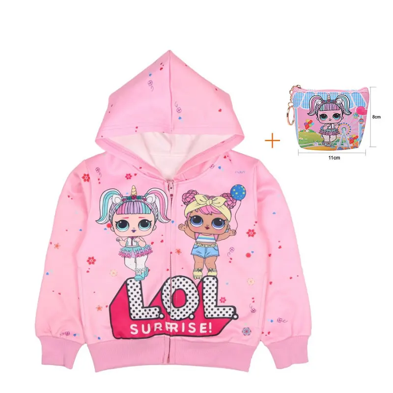 

2019 new surprise cartoon doll hooded LOl jacket cartoon doll tide fan pattern jacket + bag 2 sets