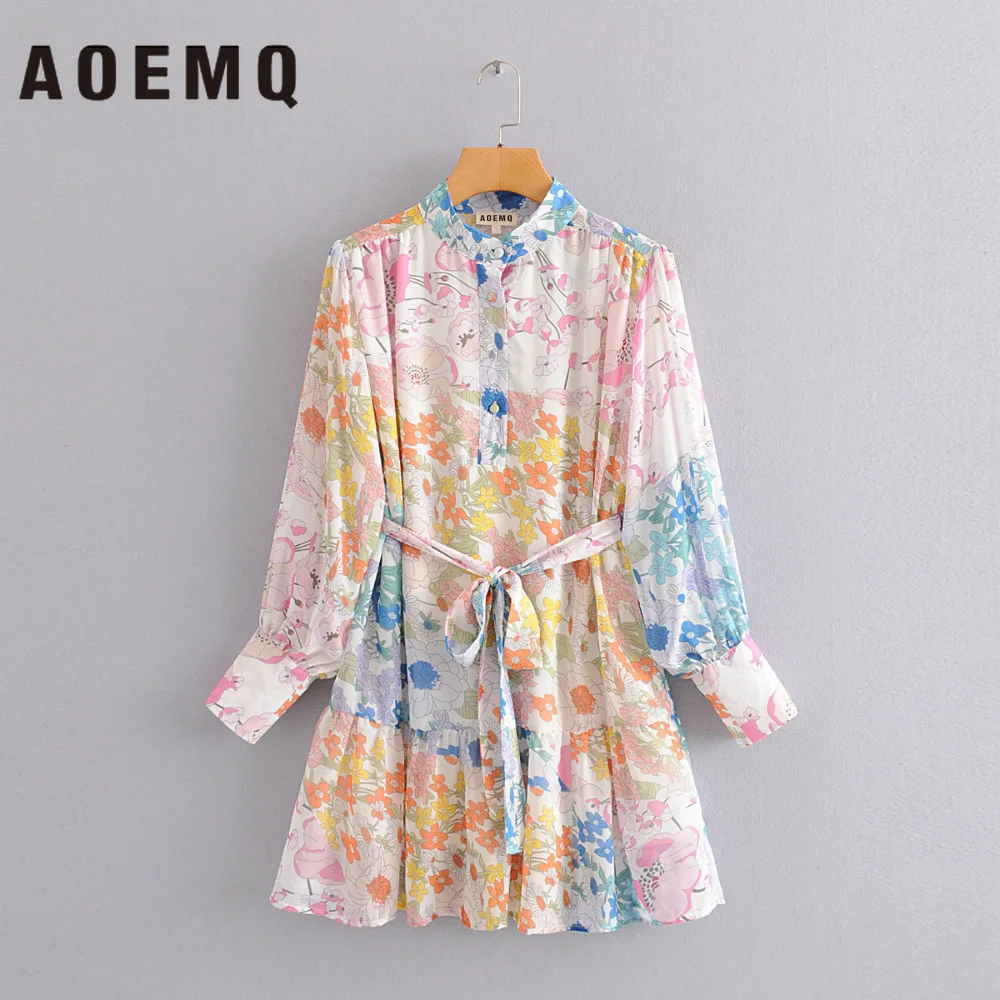 AOEMQ Beautiful Girl Dress Spring Preppy Sweet Style Water Print Arts Natural with Liner for Birthday Party Wear | Женская одежда
